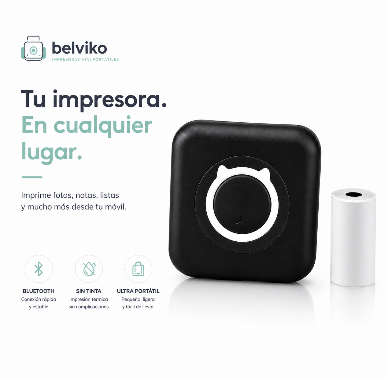 Belviko PrintGo™ | Mini Impresora Térmica de Bolsillo